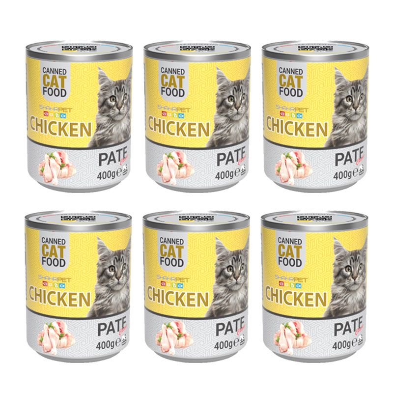 کنسرو گربه شهرپت مدل chicken وزن 400 گرم بسته 6 عددی
